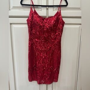 Red Sequin Spaghetti Strap Dress